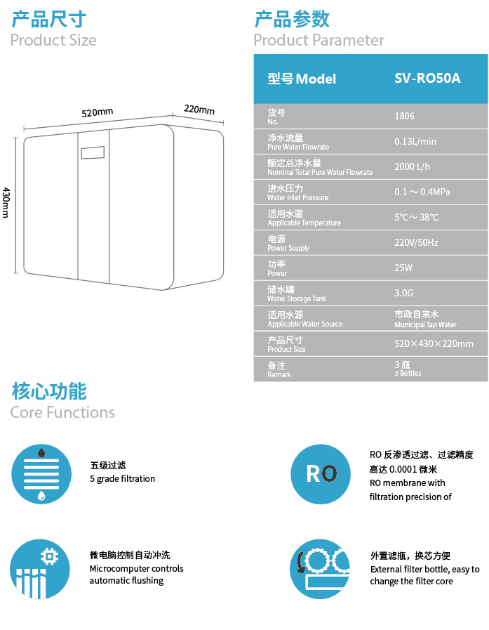 森薇 RO反渗入净水器SV-RO50A(1806)产品参数